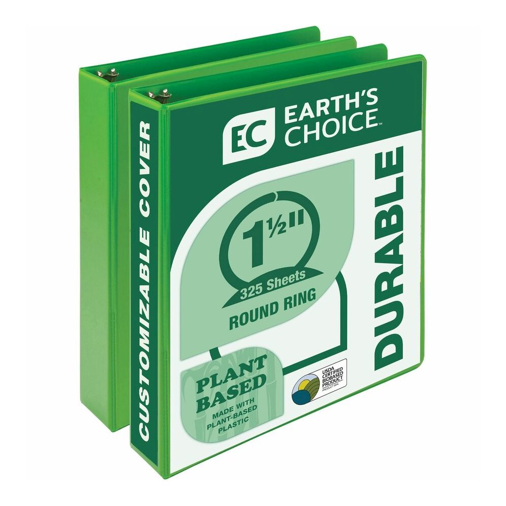 Samsill Earth's Choice Plant-based View Binders - 1 1/2" Binder Capacity - Letter - 8 1/2" x 11" Sheet Size - 3 Ring - Fastener: Round Ring - Chipboard, Polypropylene, Plastic - Lime - Recycled - Bio-. Picture 6