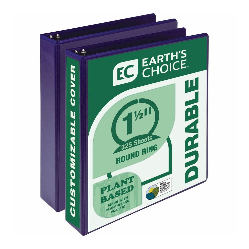 Samsill Earth's Choice Plant-based View Binders - 1 1/2" Binder Capacity - Letter - 8 1/2" x 11" Sheet Size - 3 Ring - Fastener: Round Ring - Chipboard, Polypropylene, Plastic - Purple - Recycled - Bi. Picture 10