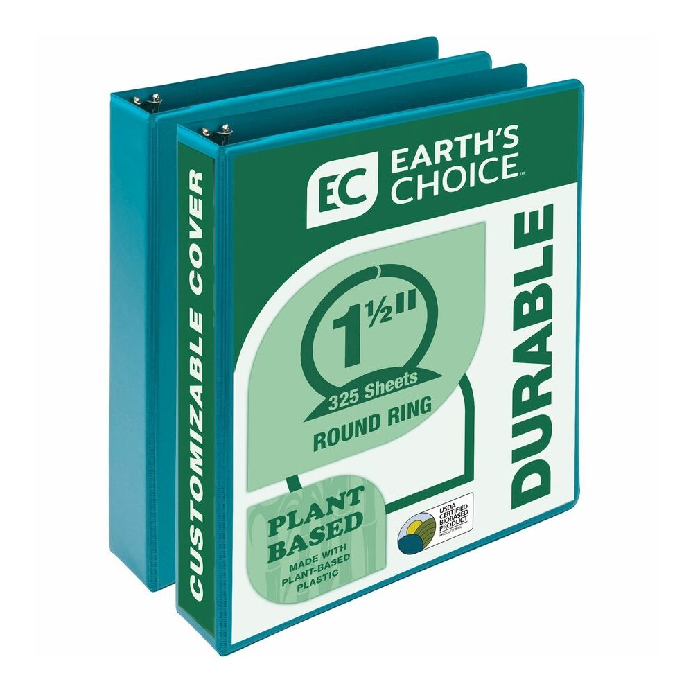 Samsill Earth's Choice Plant-based View Binders - 1 1/2" Binder Capacity - Letter - 8 1/2" x 11" Sheet Size - 3 Ring - Fastener: Round Ring - Chipboard, Polypropylene, Plastic - Turquoise - Recycled -. Picture 6