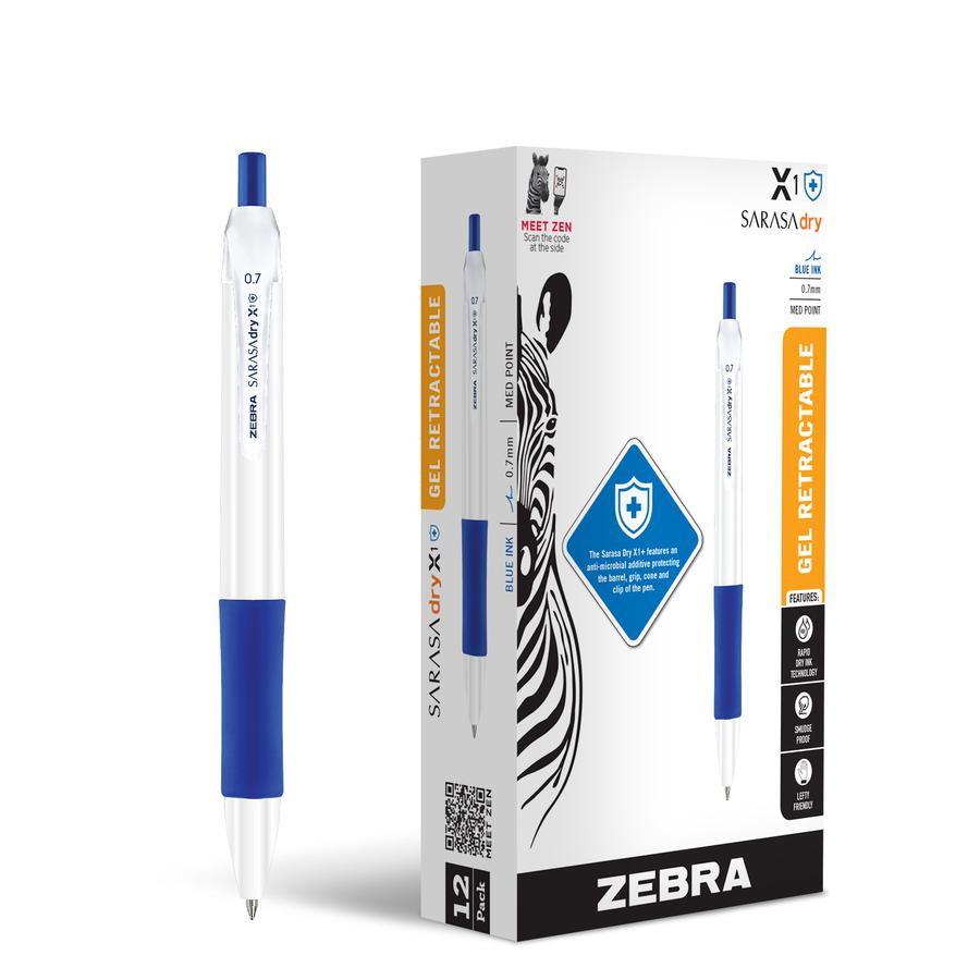 Zebra Pen SARASA dry X1+ Gel Pen - Refillable - Retractable - Blue Ink - Plastic Barrel - 1 Dozen. Picture 2