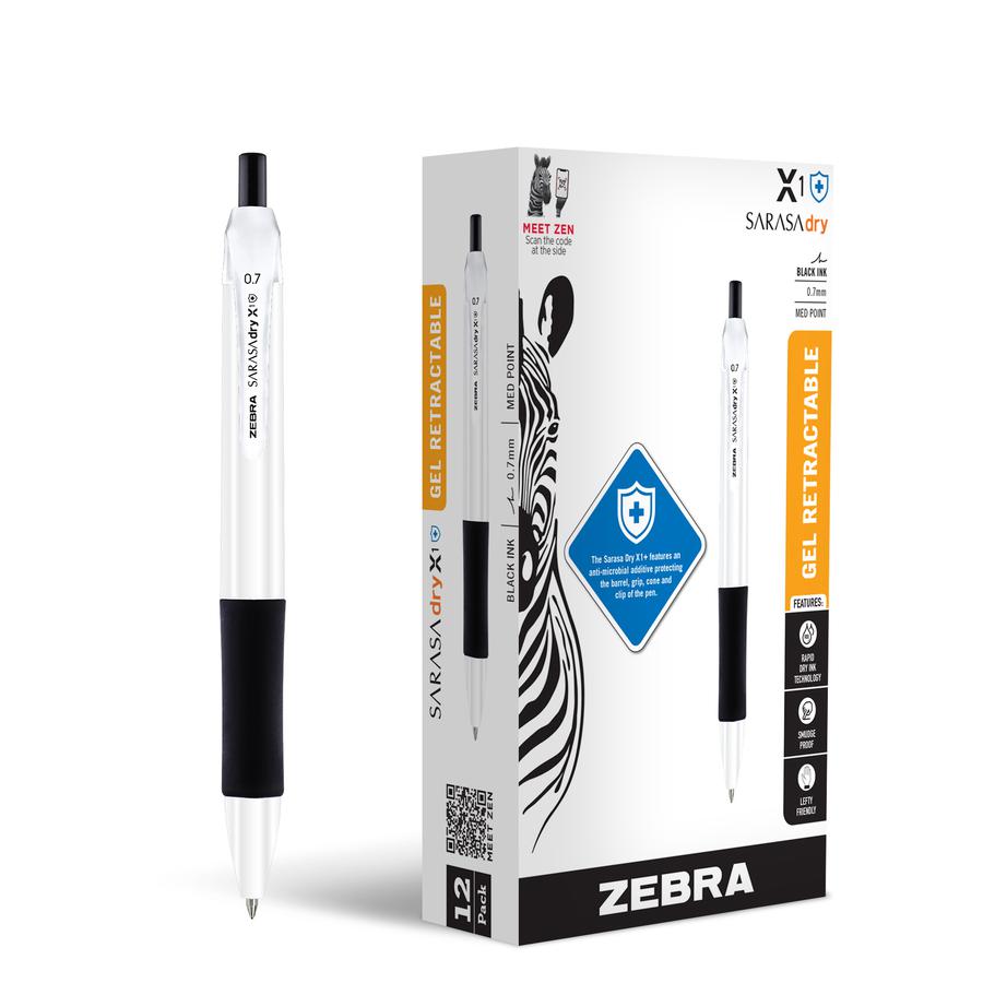 Zebra Pen SARASA dry X1+ Gel Pen - Refillable - Retractable - Black Ink - Plastic Barrel - 1 Dozen. Picture 2
