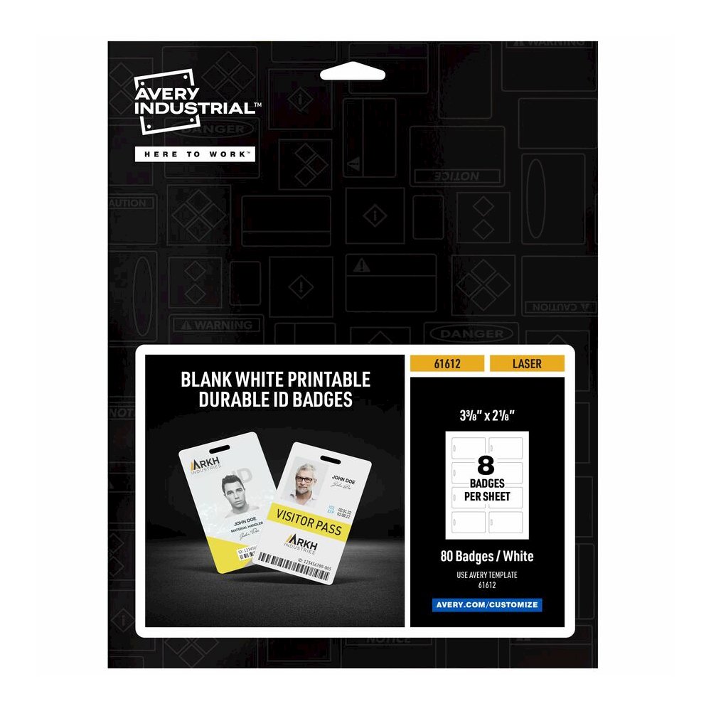Avery&reg; Name Badge - Print/Message - "Vertical, Portrait - 2.1" Width x 3.4" Height - Rectangular Shape - Double Sided - Durable, Hand Writable, Printable, Water Resistant, Chemical Resistant, Abra. Picture 10