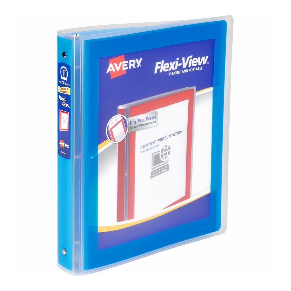 Avery&reg; Flexi-View 3 Ring Binder, 1 Inch Round Rings, 1 Blue Binder - 1" Binder Capacity - Letter - 8 1/2" x 11" Sheet Size - 175 Sheet Capacity - Fastener: Round Ring - Pocket: 1, Inside Back - Po. Picture 6