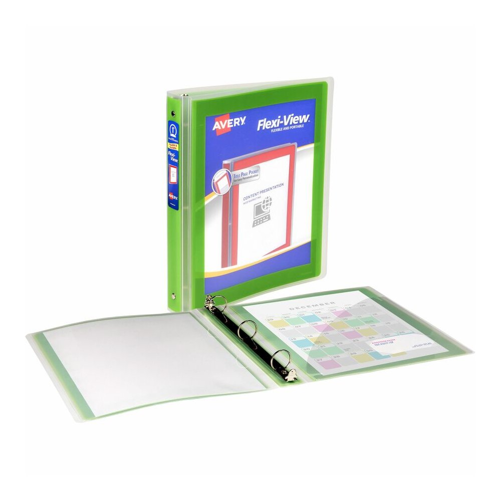 Avery&reg; Flexi-View 3 Ring Binder, 1 Inch Round Rings, 1 Chartreuse Green Binder - 1" Binder Capacity - Letter - 8 1/2" x 11" Sheet Size - 175 Sheet Capacity - Fastener: Round Ring - Pocket: 1, Insi. Picture 6