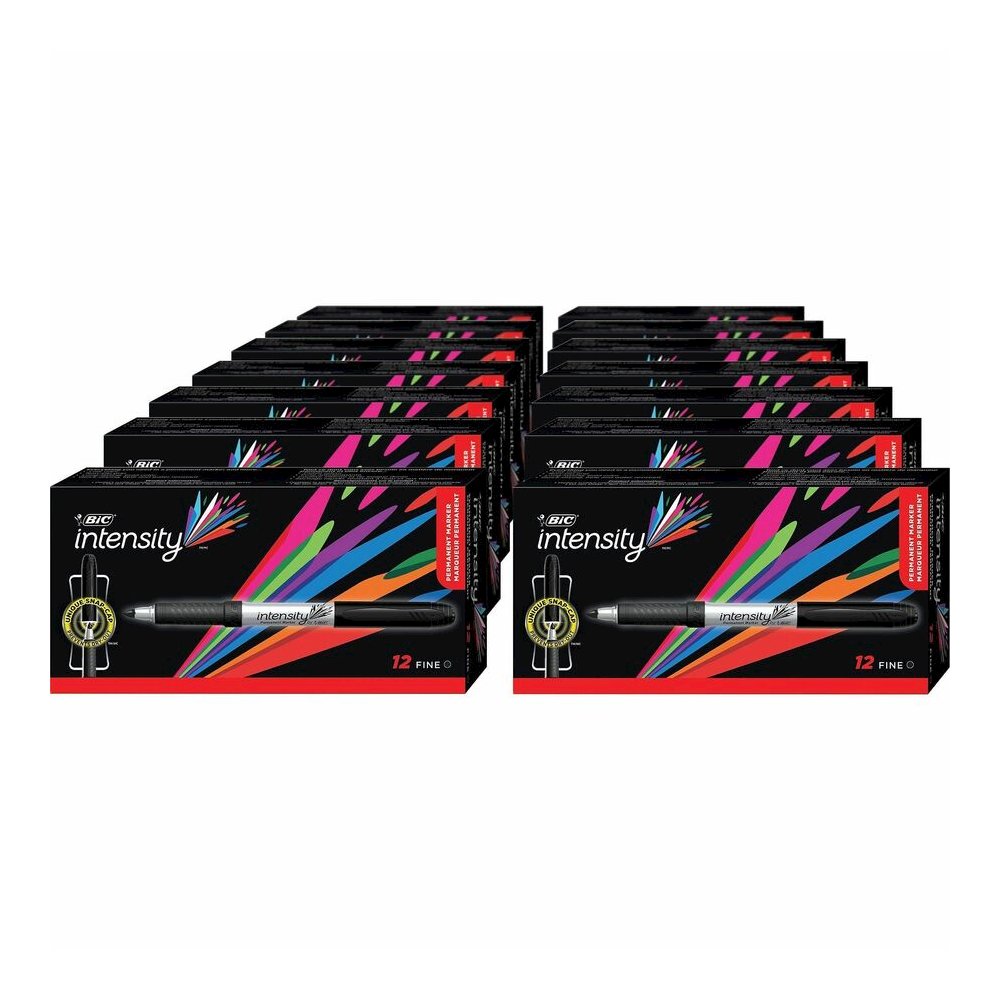 BIC Mark-it Fine Point Permanent Markers - Retractable - Black Ink - Silver Barrel - 1 Dozen/Box - 18 / Carton. Picture 4