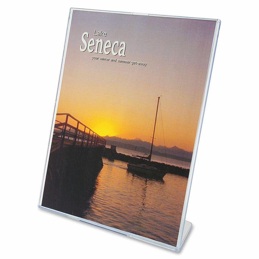 Deflecto Superior Image Slanted Sign Holders - 8.5" Width x 11" Height x 3.5" Depth - L-shaped Shape - Top Loading, Durable - Polystyrene - Clear - 12 / Carton. Picture 10