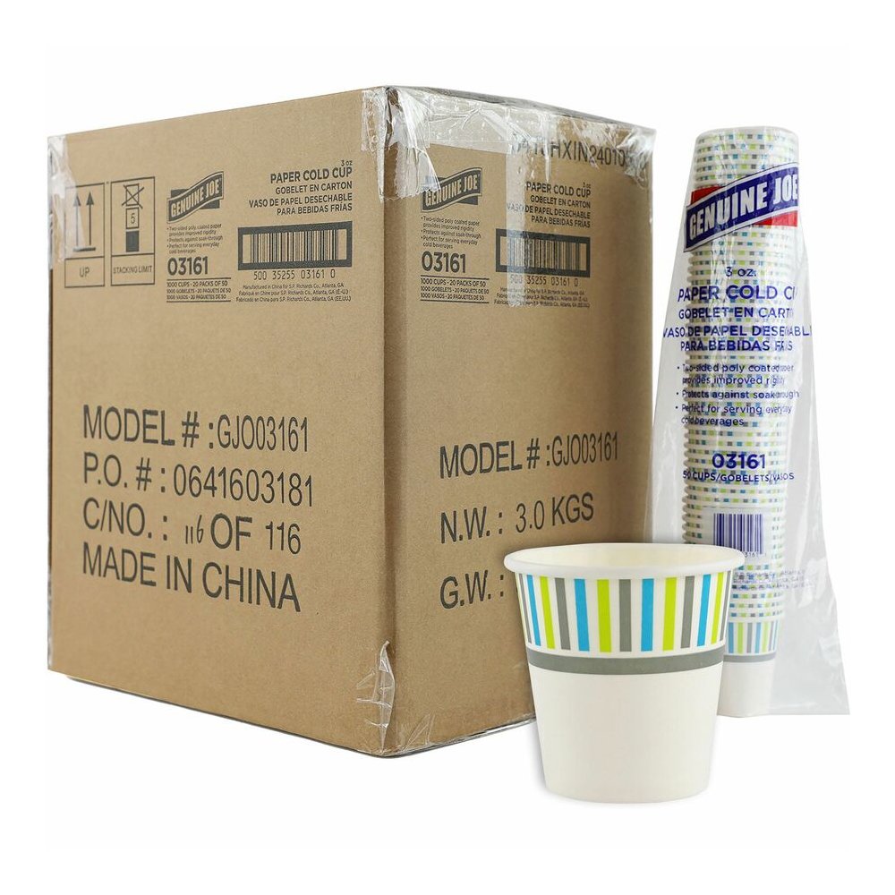 Genuine Joe 3 oz Cold Cups - 50 / Pack - 20 / Carton - White - Paper - Cold, Beverage. Picture 8