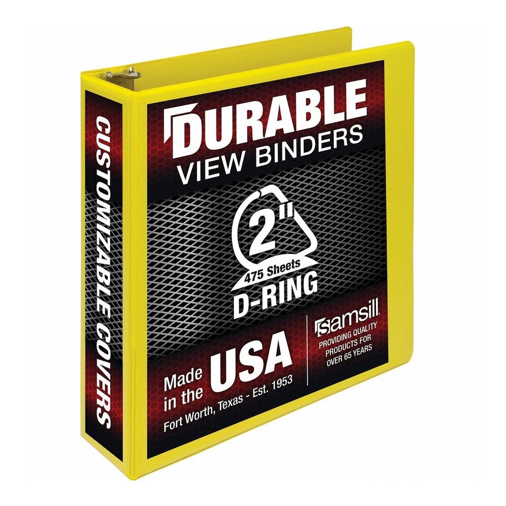 Samsill Durable Three-Ring View Binder - 2" Binder Capacity - 475 Sheet Capacity - 3 Ring - Fastener: D-Ring - Pocket: 2, Internal - Polypropylene, Chipboard - Yellow - Recycled - Durable, PVC-free, I. Picture 3