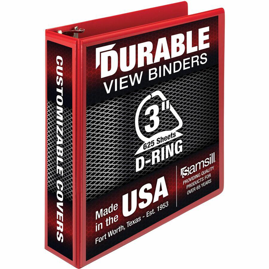 Samsill Durable Three-Ring View Binder - 3" Binder Capacity - 625 Sheet Capacity - 3 Ring - Fastener: D-Ring - Pocket: 2, Internal - Polypropylene, Chipboard - Red - Recycled - Durable, PVC-free, Ink-. Picture 2