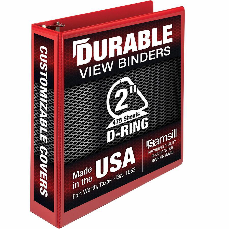 Samsill Durable Three-Ring View Binder - 2" Binder Capacity - 475 Sheet Capacity - 3 Ring - Fastener: D-Ring - Pocket: 2, Internal - Polypropylene, Chipboard - Red - Recycled - Durable, PVC-free, Ink-. Picture 2