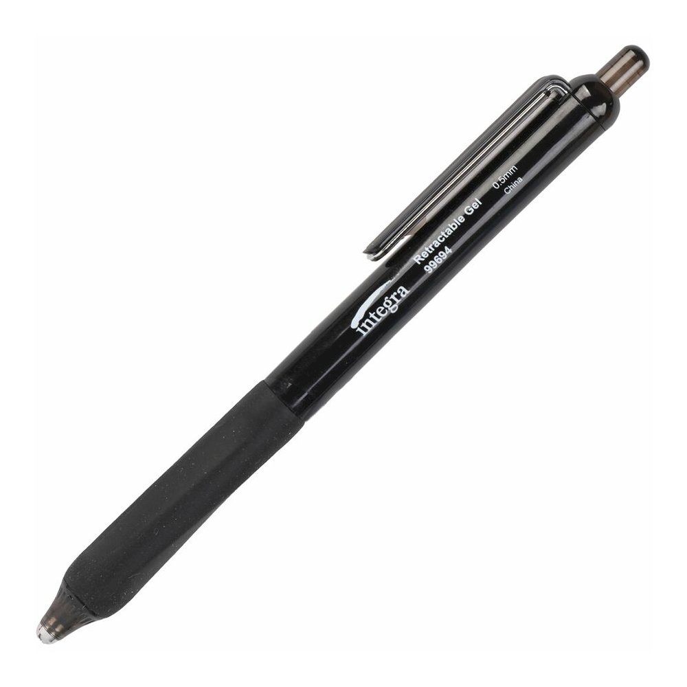 Integra Silent Retractable Gel Pens - Retractable - Black Ink - 12 / Box. Picture 6
