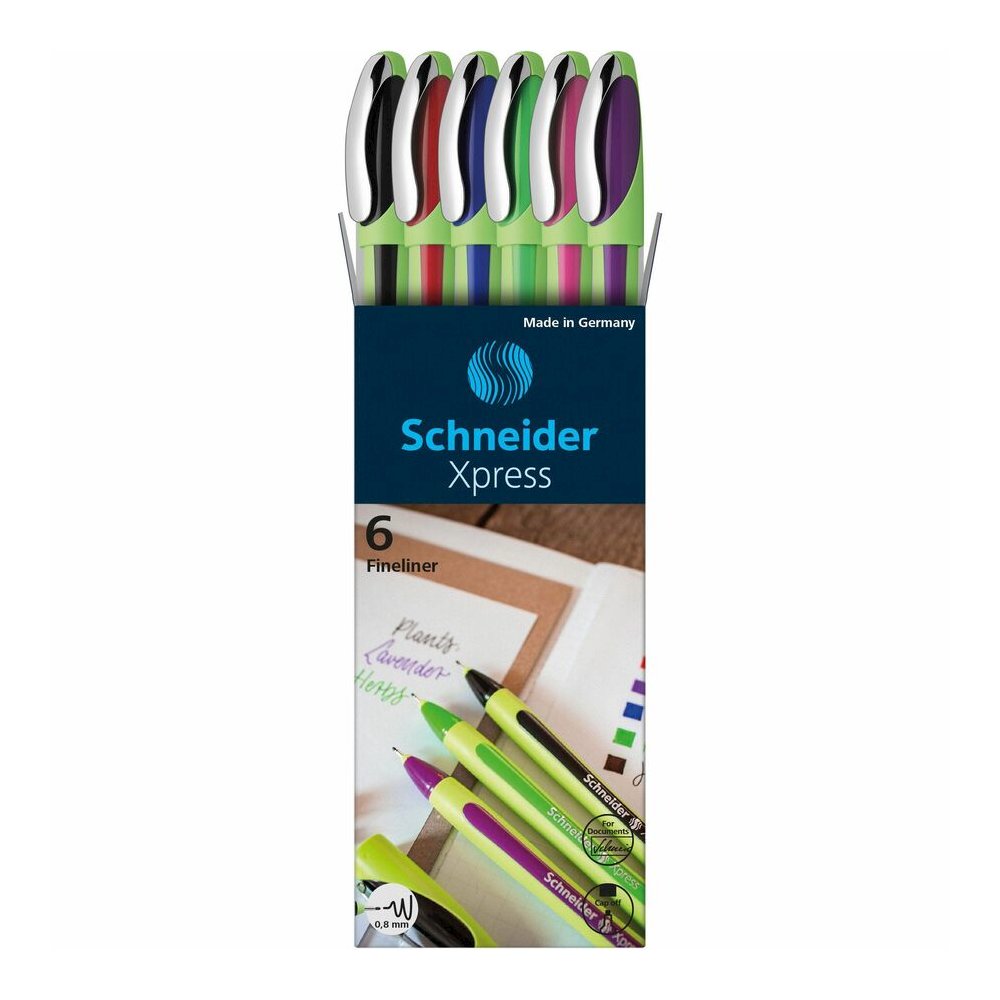 Schneider Xpress Fineliner Pen - Assorted Ink - Rubberized Barrel - Fiber Tip - 6 / Pack. Picture 7
