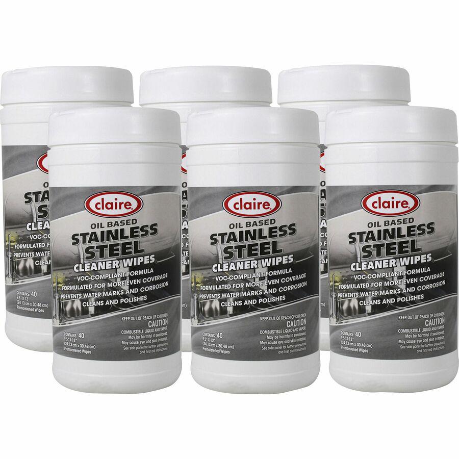 Claire Stainless Steel Wipes - Citrus Scent - 12" Length x 9.50" Width - 40 / Roll - 6 / Carton - Pre-moistened - Gray. Picture 2