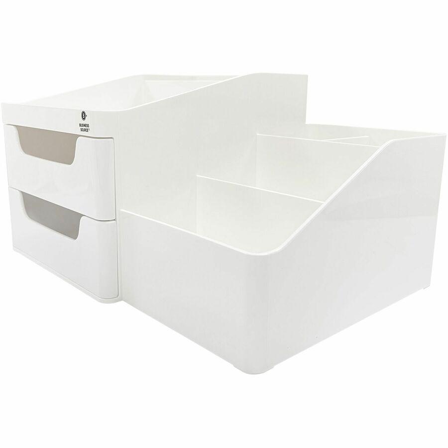 Business Source Multi-Grid Desktop Organizer - 7 Compartment(s) - 2 Drawer(s) - 5.70" Height x 10.70" Width x 7.60" Depth - Desktop - Storage Drawer, Removable Drawer, Durable - White - ABS Plastic - . Picture 7