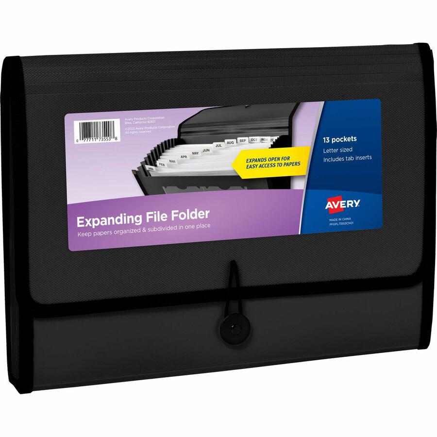 Avery&reg; Letter, A4 Expanding File - 425 Sheets Capacity - 13 Pocket - Polypropylene, Plastic, Fabric - Black - 0% Recycled - 1 Each. Picture 9