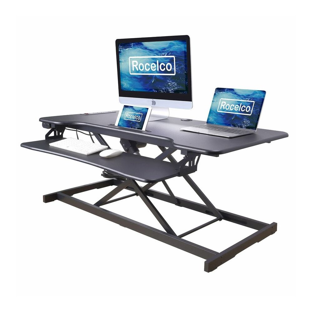 Rocelco Electric Desk Riser - 40 lb Load Capacity - 46" Width - Desk - Black - For Tablet, Smartphone - Lift Mechanism, Electric Lift, Grommet, Keyboard Tray, Built-in USB Port, Electrical Outlet. Picture 5