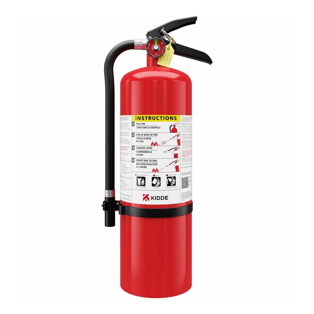 Kidde Pro 10 MP-1 Fire Extinguisher - 10 lb Capacity - A: Common Combustibles, B: Flammable Liquids, C: Live Electrical Equipment - Rechargeable, Safety Pin - Red. Picture 4