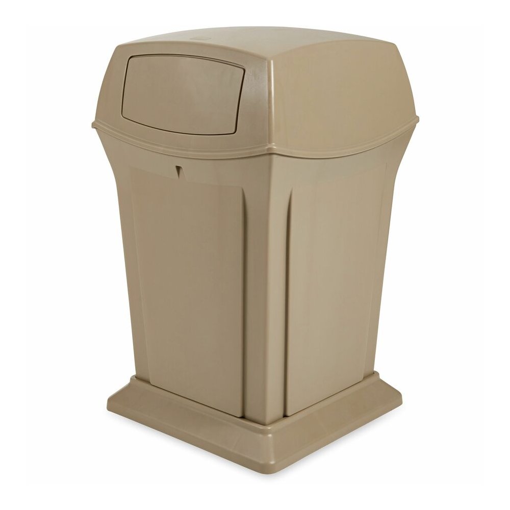 Rubbermaid Commercial Ranger Waste Container - Hinged Lid - 45 gal Capacity - For Outdoor - Durable, Hinged Door, Weighted Base - 27.6" Height x 19.5" Width x 19.5" Depth - Resin, Metal - Beige - 1 Ea. Picture 2