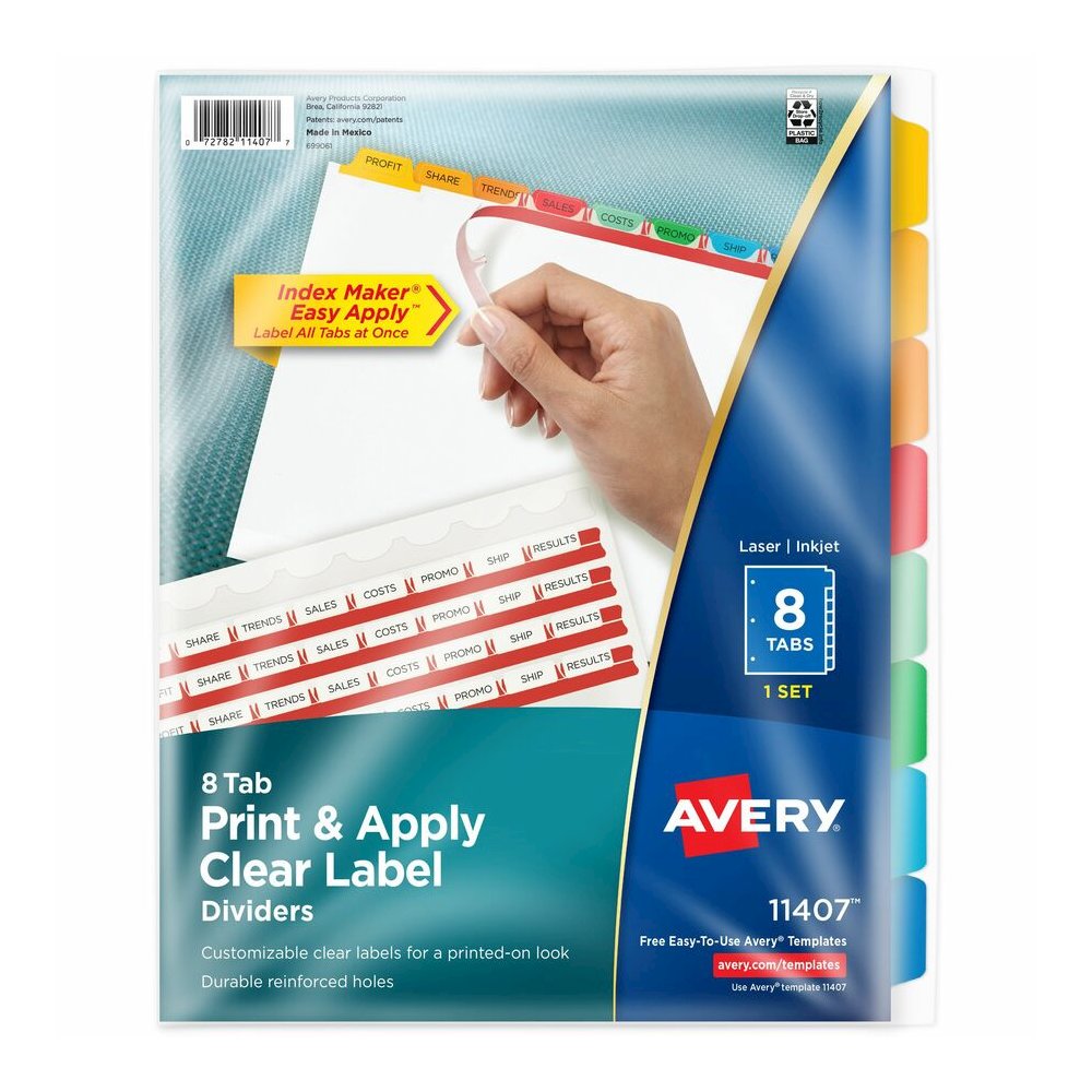 Avery&reg; Index Maker Index Divider - 8 x Divider(s) - Print-on Tab(s) - 8 - 8 Tab(s)/Set - 8.5" Divider Width x 11" Divider Length - A4 - 8.50" Width x 11" Length - 3 Hole Punched - White Paper Divi. Picture 5
