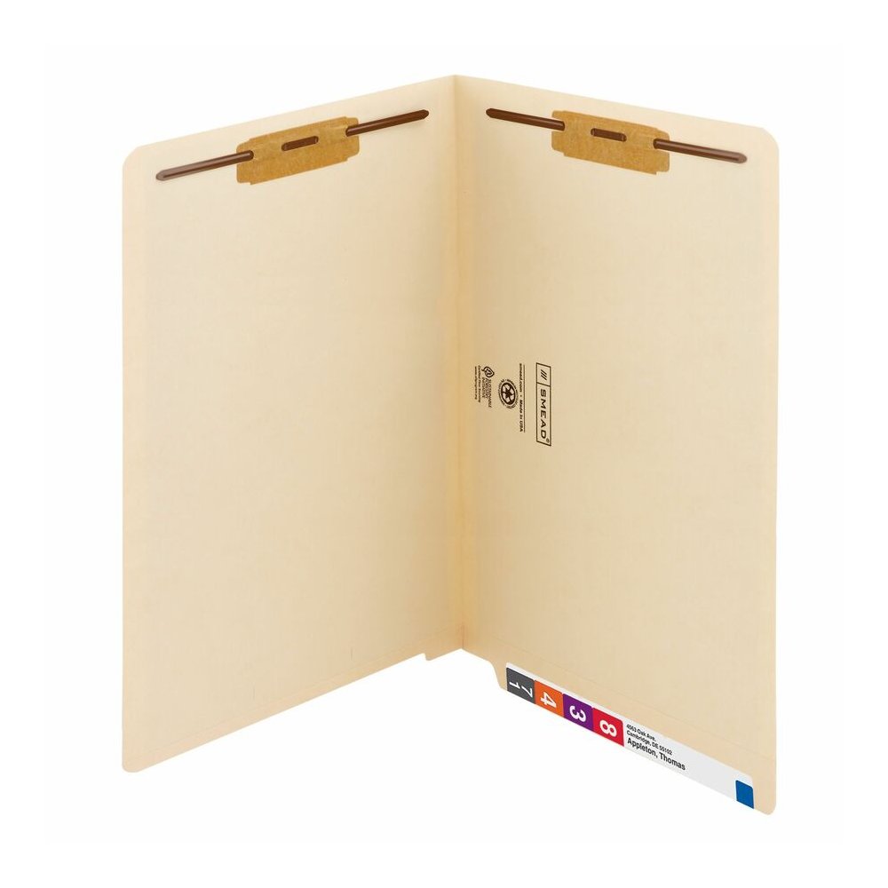 Smead Straight Tab Cut Legal Recycled Fastener Folder - 8 1/2" x 14" - 3/4" Expansion - 2 x 2B Fastener - 2" for Folder - End Tab Location - 11 pt. - 2 Plys - Manila - Embossed - 10% Recycled - 50 / B. Picture 7