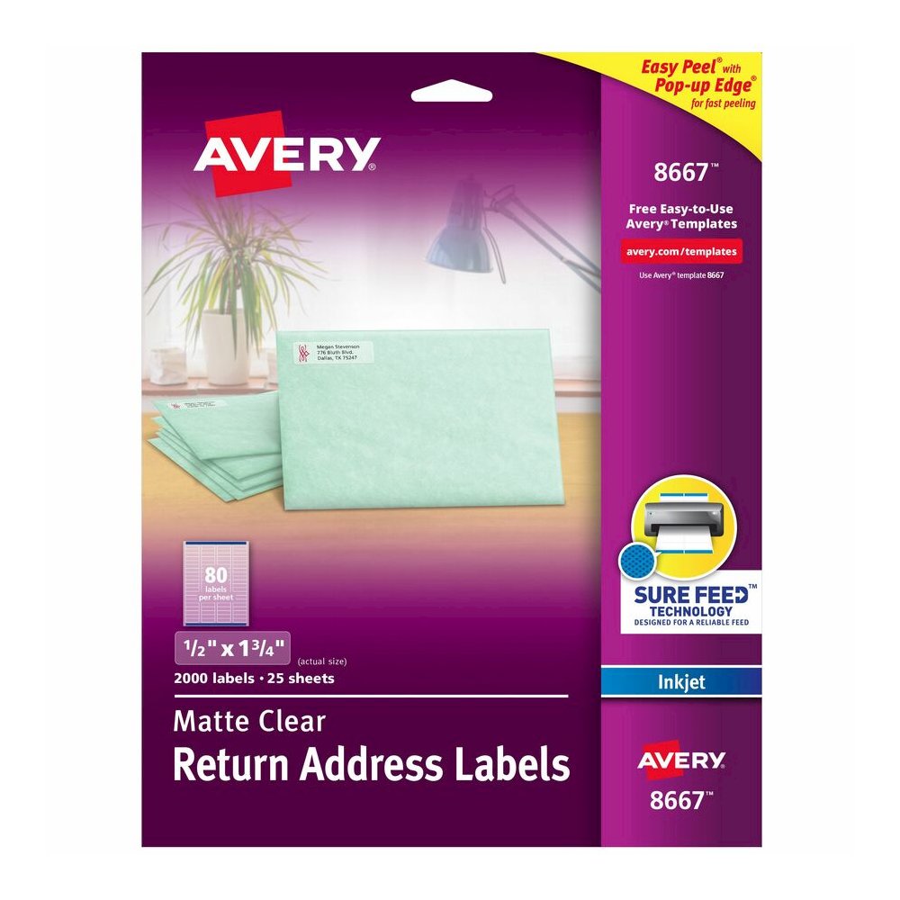 Avery&reg; Easy Peel Inkjet Printer Mailing Labels - 1/2" Width x 1 3/4" Length - Permanent Adhesive - Rectangle - Inkjet - Clear - Film - 80 / Sheet - 25 Total Sheets - 2000 Total Label(s) - 2000 / P. Picture 4