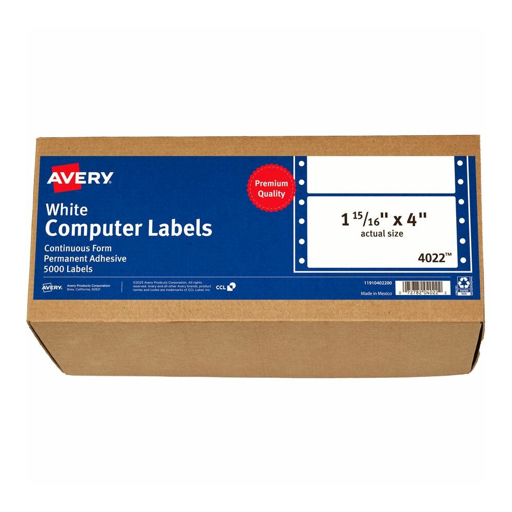 Avery&reg; Address Label - 1 15/16" Width x 4" Length - Permanent Adhesive - Dot Matrix - White - 1 / Sheet - 5000 Total Label(s) - 5000 / Box. Picture 4