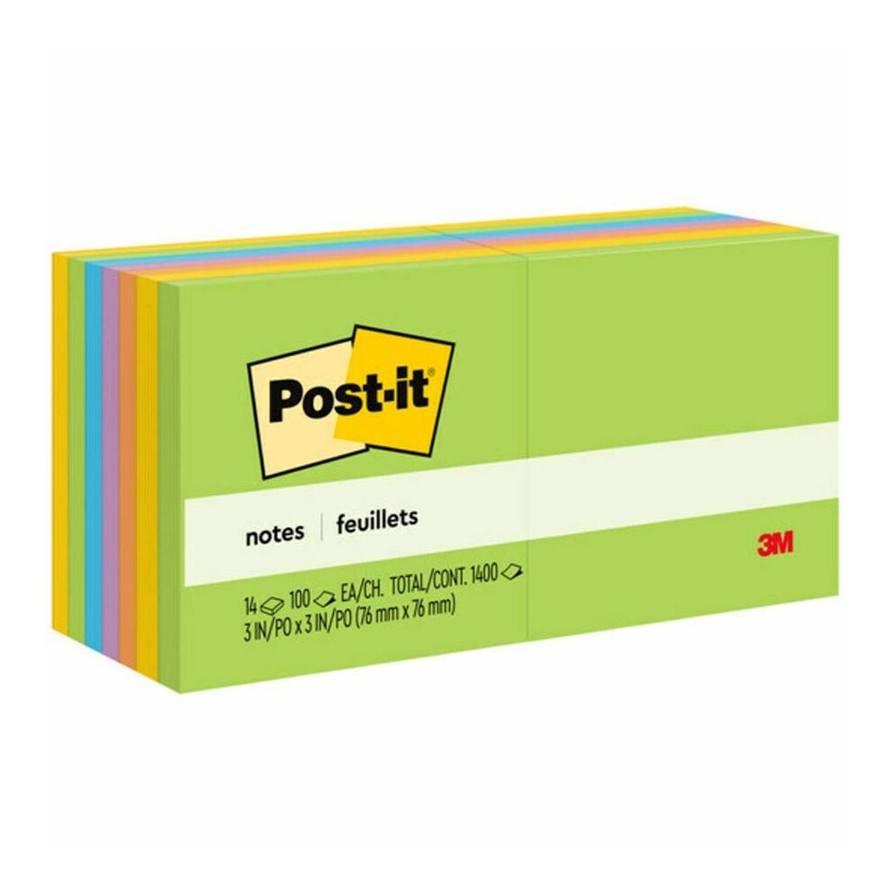 Post-it&reg; Notes - Floral Fantasy Color Collection - 1400 - 3" Flag/Note Width x 3" Flag/Note Length - Square - 100 Sheets per Pad - Unruled - Limeade, Citron, Iris Infusion, Positively Pink, Blue P. Picture 8