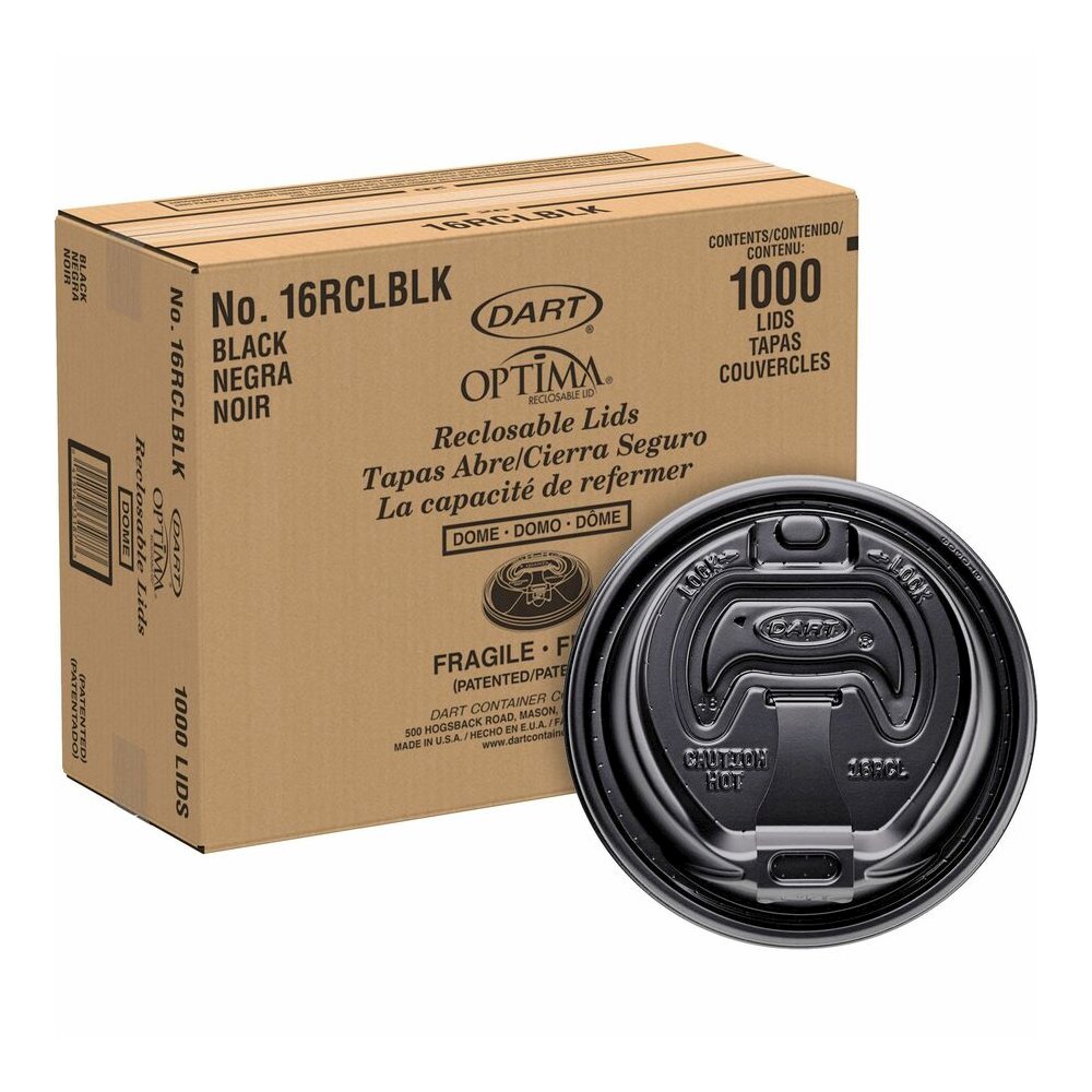 Dart Black Plastic Reclosable Lids - Round - Plastic - Black - 100/Bag - 1000 / Carton. Picture 7