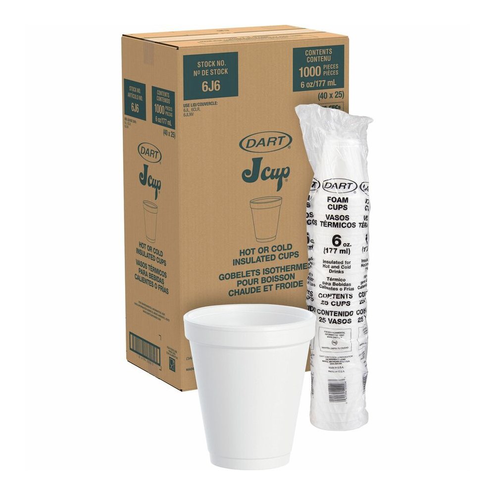 Dart J Cup 6 oz Insulated Foam Cups - 6 fl oz - White - Foam - Soft Drink, Cold Drink, Hot Drink - 25/Pack - 40 / Carton. Picture 7