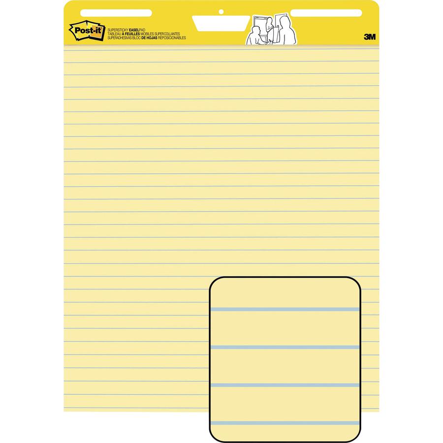 Post-it&reg; Self-Stick Easel Pads with Faint Rule - 30 Sheets - Stapled - Feint Blue Margin - 18.50 lb Basis Weight - 25" x 30" Sheet Size - Yellow Paper - Cardboard Cover - Self-adhesive, Reposition. Picture 9