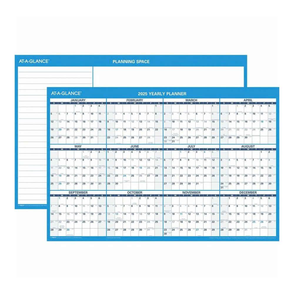 At-A-Glance Horizontal Reversible Erasable Wall Calendar - Large - Julian Dates - Yearly - 12 Month - January 2026 to December 2026 - 36" x 24" Sheet Size - White Sheet - 1.25" x 1.25" Block - Blue, G. Picture 2
