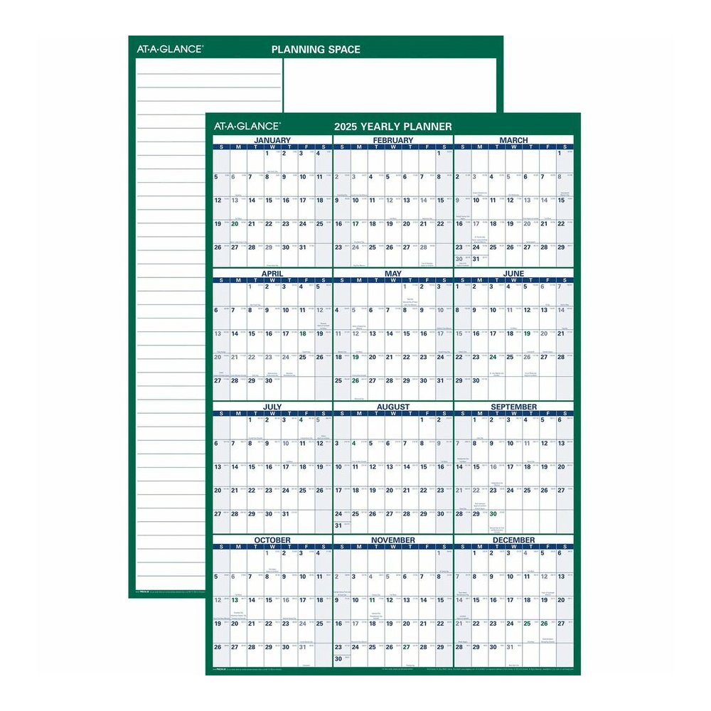 At-A-Glance Vertical Reversible Erasable Wall Calendar - Extra Large - Julian Dates - Yearly - 12 Month - January 2026 to December 2026 - 48" x 32" Sheet Size - White Sheet - Green - Laminate - 1 Each. Picture 2