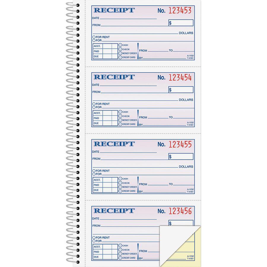 Adams Spiral 2-part Money/Rent Receipt Book - 200 Sheet(s) - Spiral Bound - 2 Part - 11" x 5.25" Form Size - White, Canary - Assorted Sheet(s) - 1 Each. Picture 4