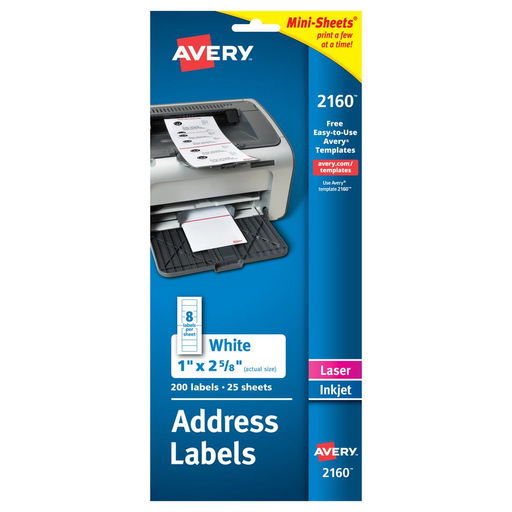 Avery&reg; Mini-Sheets Address Label - 1" Width x 2 5/8" Length - Permanent Adhesive - Rectangle - Laser, Inkjet - White - Paper - 8 / Sheet - 25 Total Sheets - 200 Total Label(s) - 1. Picture 2