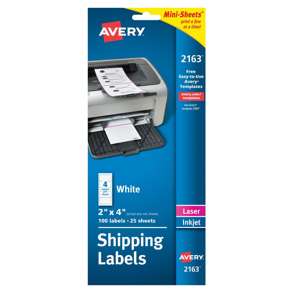 Avery&reg; Mini-Sheets Shipping Label - 2" Width x 4" Length - Permanent Adhesive - Rectangle - Laser, Inkjet - White - Paper - 4 / Sheet - 25 Total Sheets - 100 Total Label(s) - 1. Picture 3