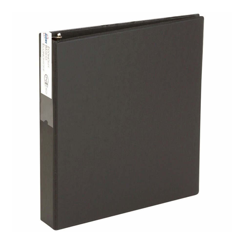 Avery&reg; Economy Binder - 2" Binder Capacity - Letter - 8 1/2" x 11" Sheet Size - 375 Sheet Capacity - 3 Ring - Fastener: Round Ring - Pocket: 2, Internal - Vinyl - Black - 1.05 lb - Recycled - Labe. Picture 3