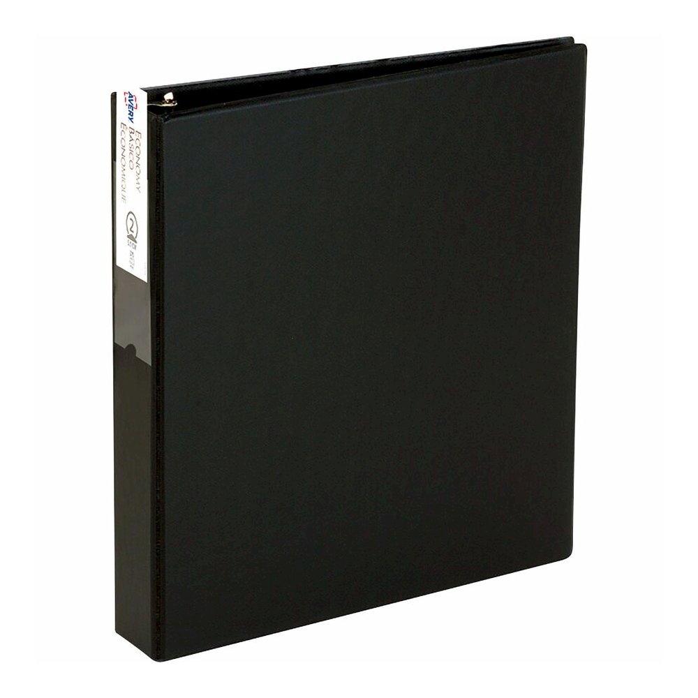 Avery&reg; Economy Binder - 3" Binder Capacity - Letter - 8 1/2" x 11" Sheet Size - 460 Sheet Capacity - 3 Ring - Fastener: Round Ring - Pocket: 2, Internal - Vinyl - Black - 1.75 lb - Recycled - Labe. Picture 4