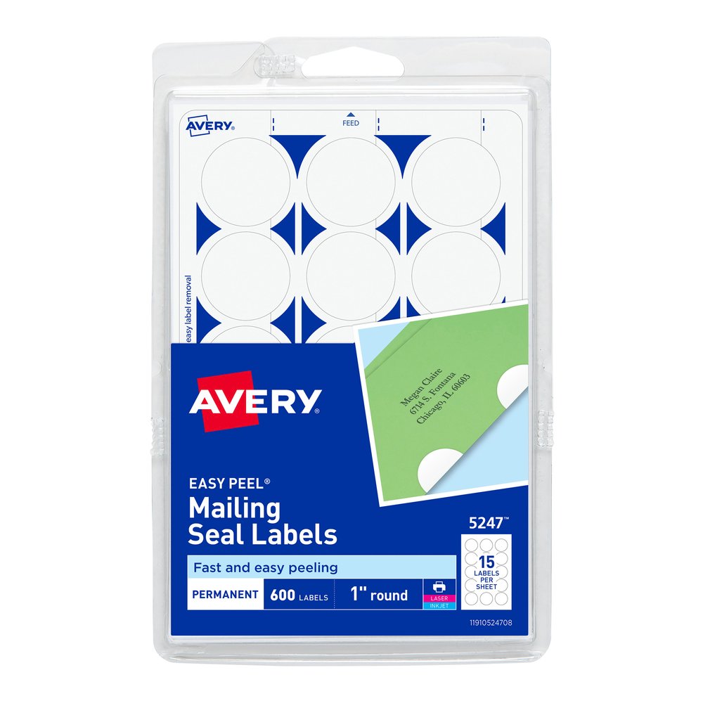 Avery&reg; Mailing Seals, Permanent, 1" Diameter, 600 Labels (5247) - Matte - Permanent Adhesive, Laminated, Moisture Resistant, Water Resistant - White - 600 / Pack. Picture 2