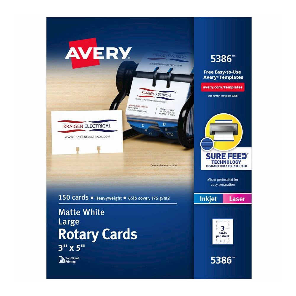 Avery&reg; Uncoated 2-side Printing Rotary Cards - 97 Brightness - Index Card - 3" x 5" - 65 lb Basis Weight - 176 g/m² Grammage - Matte - Perforated, Heavyweight, Double-sided, Printable, Micro . Picture 2