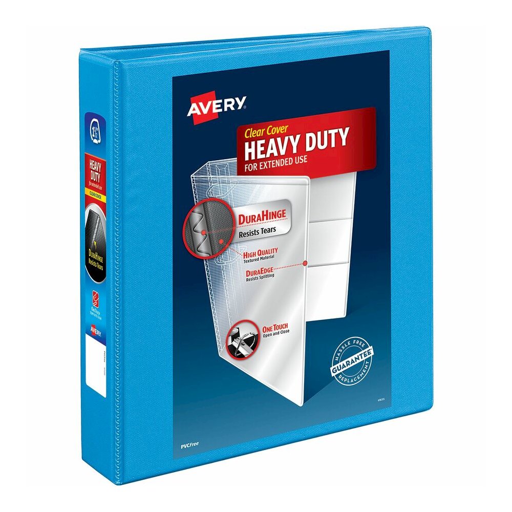 Avery&reg; Heavy-duty Nonstick View Binder - 1 1/2" Binder Capacity - Letter - 8 1/2" x 11" Sheet Size - 375 Sheet Capacity - 3 Ring - Fastener: Slant D-Ring - Pocket: 4, Internal - Poly - Light Blue . Picture 5