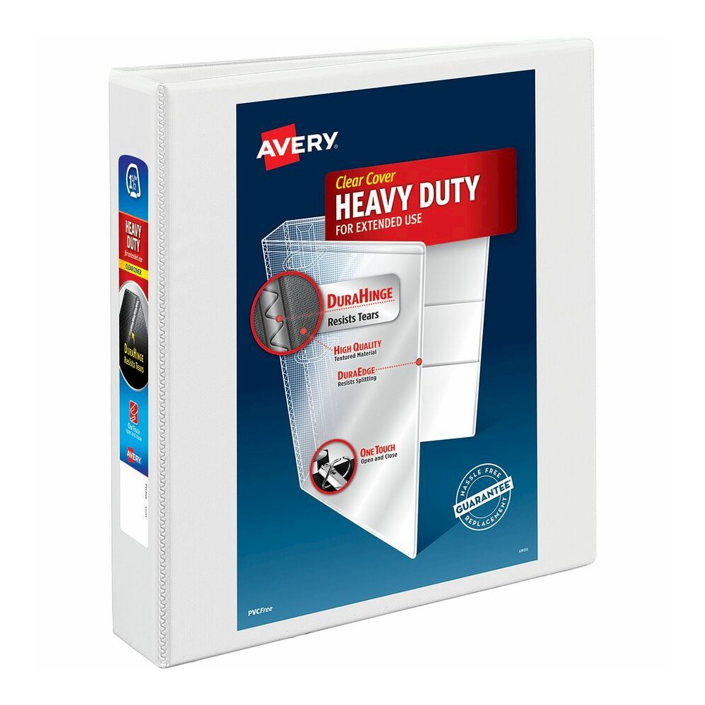 Avery&reg; Heavy-duty Nonstick View Binder - 1 1/2" Binder Capacity - Letter - 8 1/2" x 11" Sheet Size - 375 Sheet Capacity - 3 Ring - Fastener: Slant D-Ring - Pocket: 4, Internal - Poly - White - Rec. Picture 5