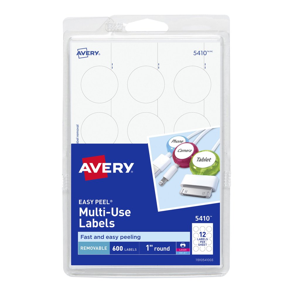 Avery&reg; Removable ID Labels - 1" Diameter - Removable Adhesive - Circle - Inkjet, Laser - White - 600 / Pack. Picture 2
