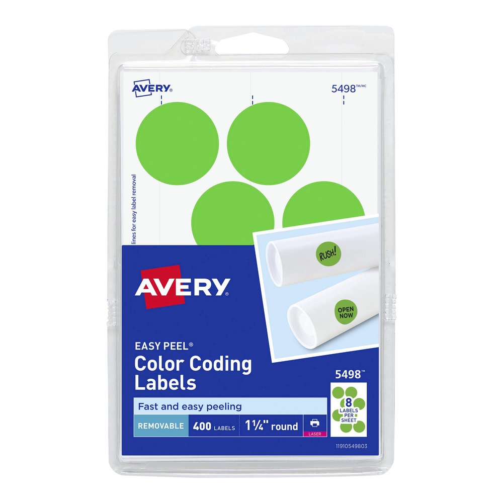 Avery&reg; 1-1/4" Color-Coding Labels - 1 1/4" Diameter - Removable Adhesive - Round - Laser - Neon Green - 12 / Sheet - 400 / Pack. Picture 2