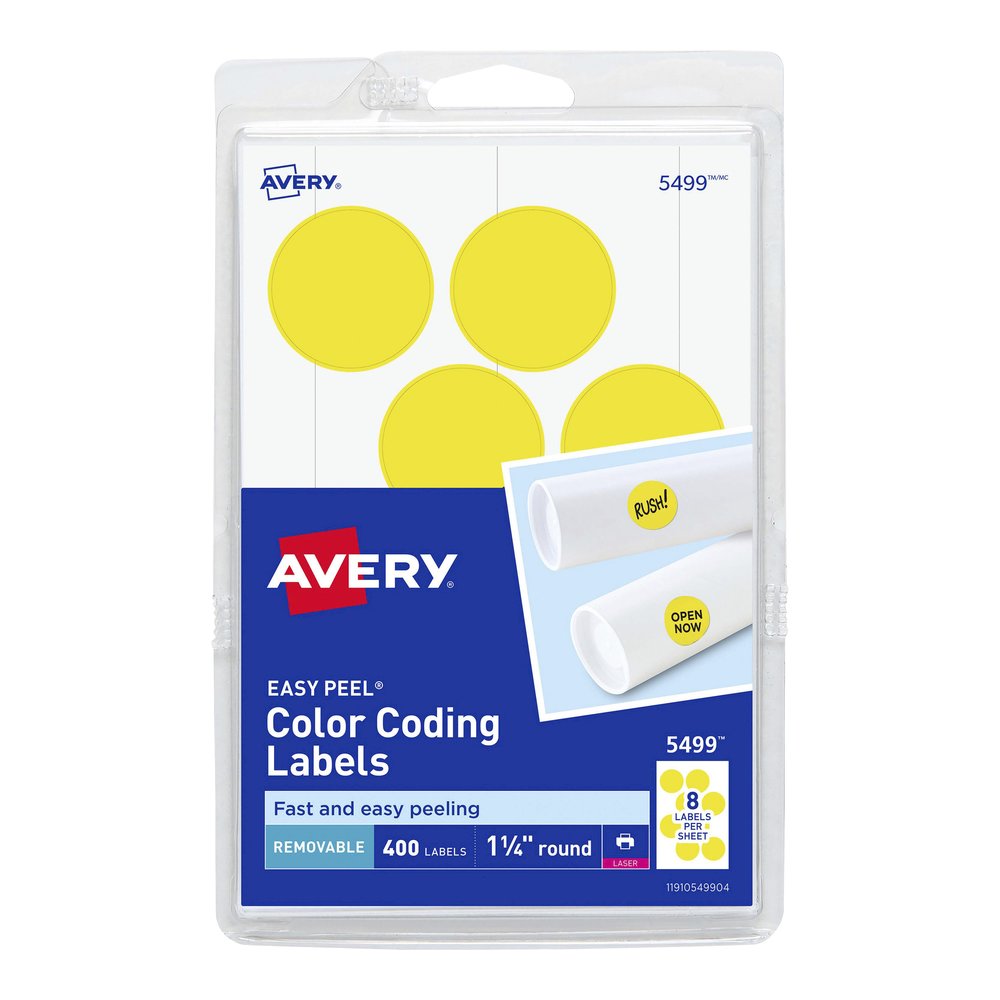 Avery&reg; 1-1/4" Color-Coding Labels - 1 1/4" Diameter - Removable Adhesive - Round - Laser - Neon Yellow - 12 / Sheet - 400 / Pack. Picture 2