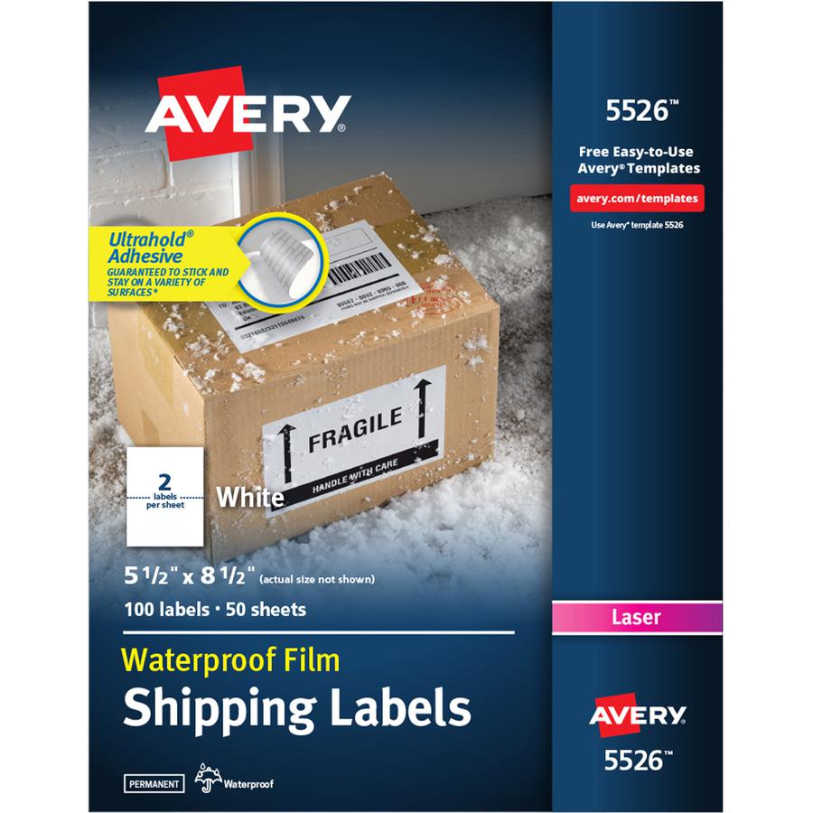 Avery&reg; 5-1/2" x 8-1/2" Labels, Ultrahold, 100 Labels (5526) - Waterproof - x 5 1/2" Width x 8 1/2" Length - Permanent Adhesive - Rectangle - Laser - Matte - White - Film - 2 / Sheet - 50 Total She. Picture 4
