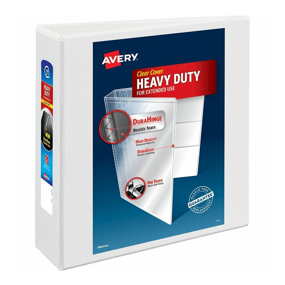 Avery&reg; Heavy-duty Nonstick View Binder - 3" Binder Capacity - Letter - 8 1/2" x 11" Sheet Size - 600 Sheet Capacity - 3 Ring - Fastener: Slant D-Ring - Pocket: 4, Internal - Poly - White - Recycle. Picture 6