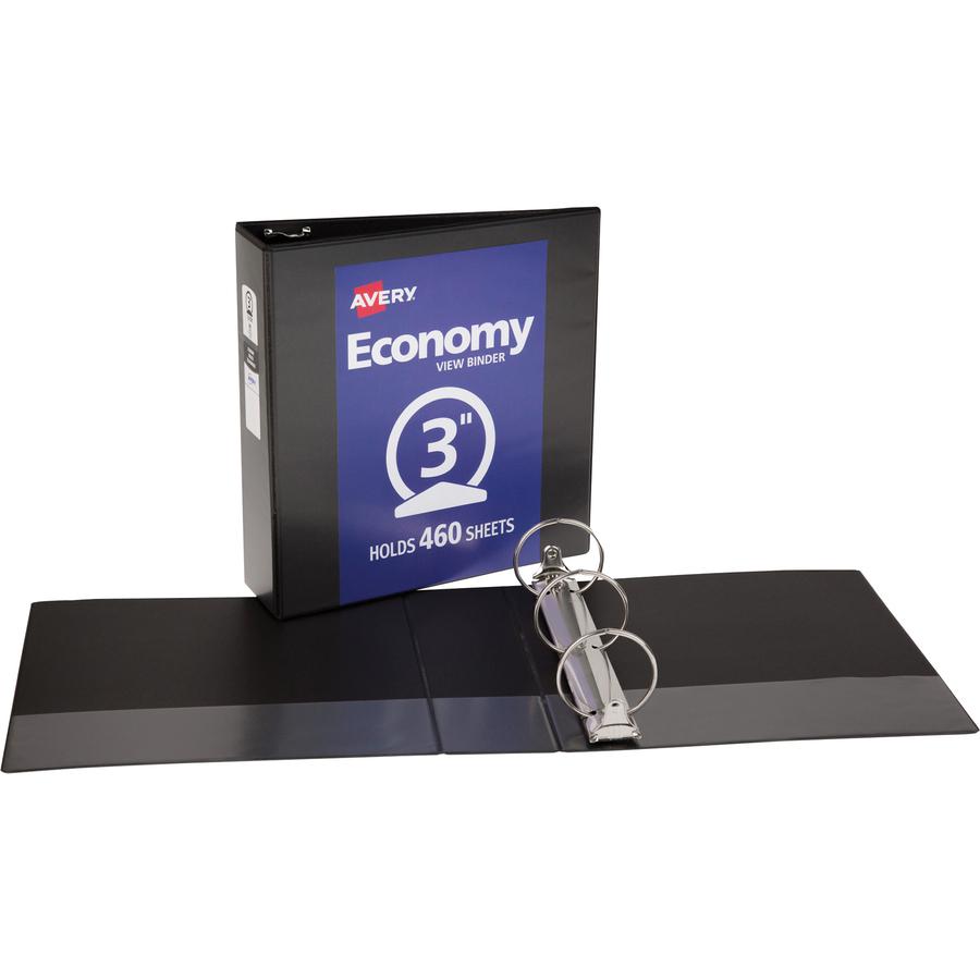 Avery&reg; Economy View Binder - 3" Binder Capacity - Letter - 8 1/2" x 11" Sheet Size - 460 Sheet Capacity - 3 Ring - Fastener: Round Ring - Pocket: 2, Internal - Vinyl - Black - 1.79 lb - Gap-free R. Picture 8