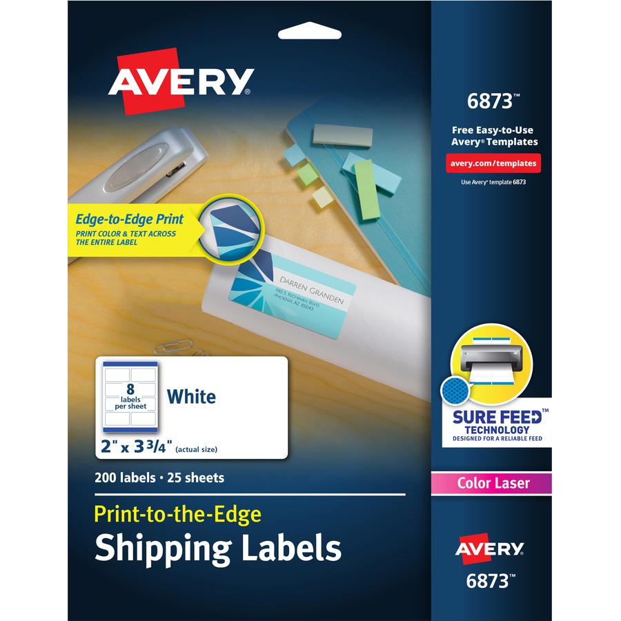 Avery&reg; Shipping Labels, Sure Feed, 2" x 3-3/4" , 200 Labels (6873) - 2" Width x 3 3/4" Length - Permanent Adhesive - Rectangle - Laser, Inkjet - Matte - White - Paper - 8 / Sheet - 25 Total Sheets. Picture 3