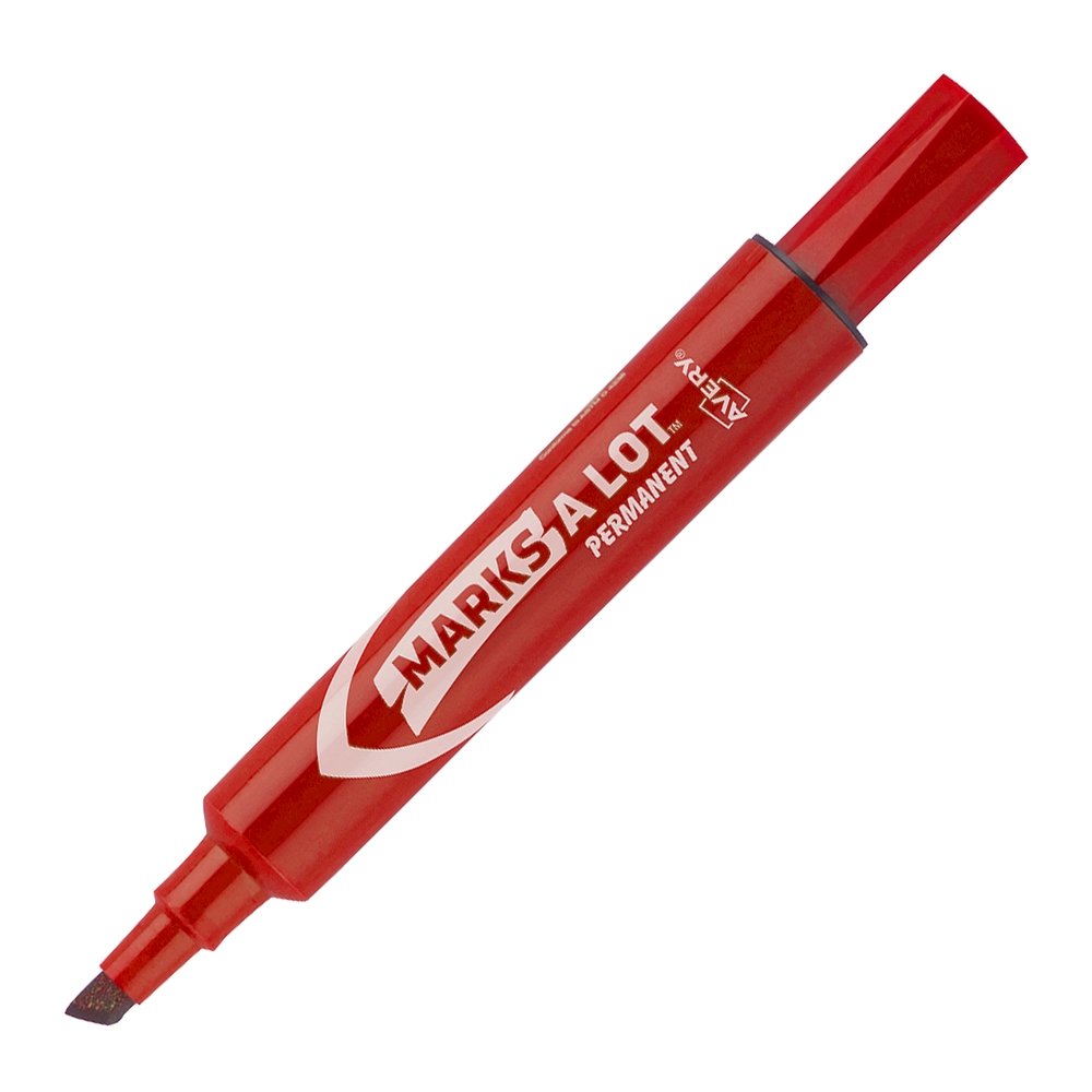 Avery&reg; Marks A Lot Permanent Markers - Red Ink - Red Plastic Barrel - 1 Dozen. Picture 2