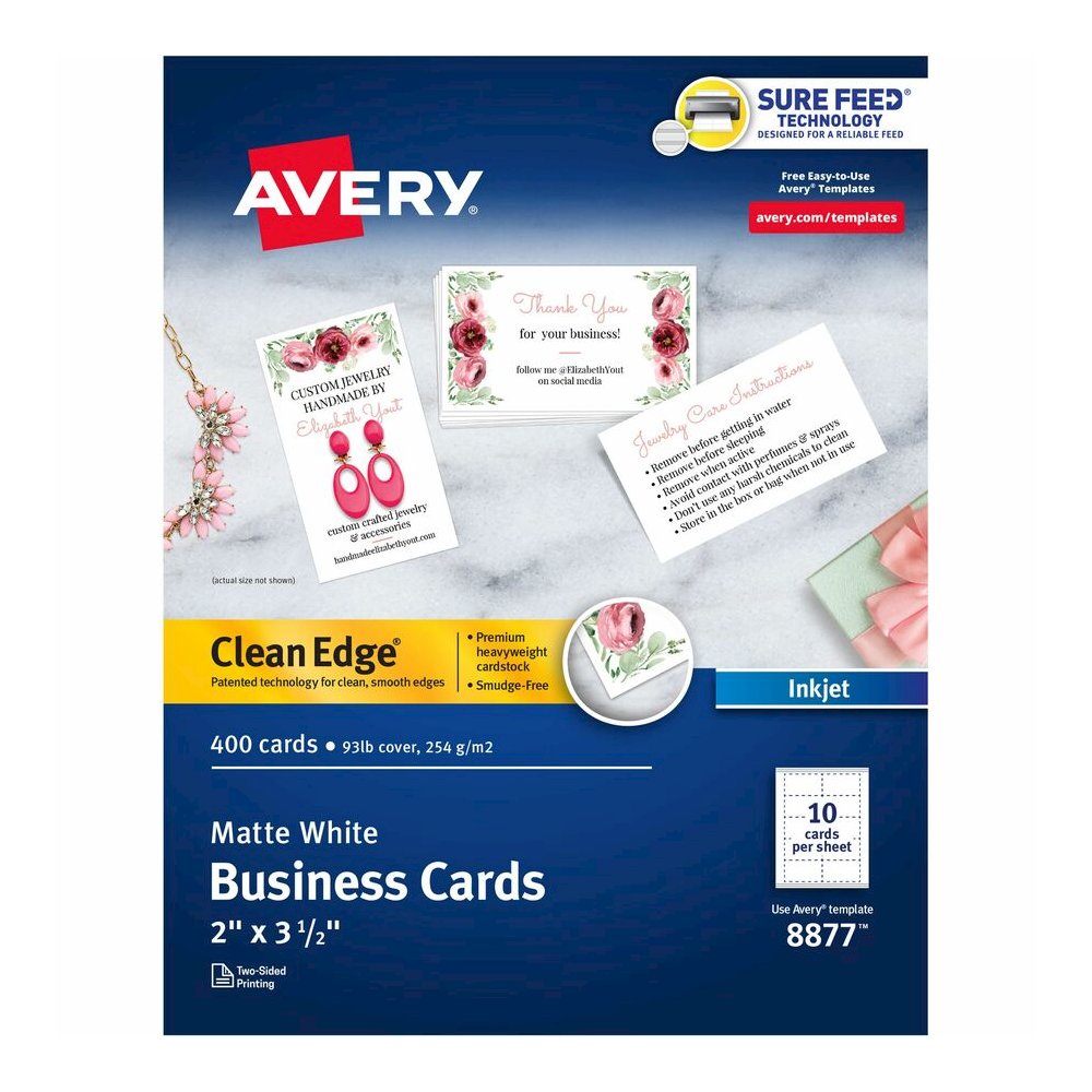 Avery&reg; Clean Edge Business Cards - 110 Brightness - 2" x 3 1/2" - 93 lb Basis Weight - 254 g/m² Grammage - Matte - Heavyweight, Rounded Corner, Smooth Edge, Jam-free, Smudge-free, Double-side. Picture 2